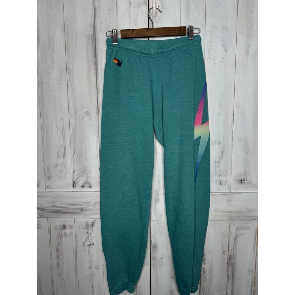 Aviator Nation Teal Ombre Fade Bolt Drawstring Jogger Lounge Sweatpants Small